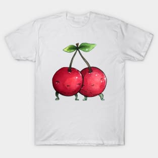 Cherries Kawaii Real Watercolour Design T-Shirt
